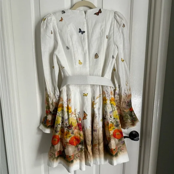 Zimmermann White Floral-Print Midi Dress with Belt - Picture 6 of 6